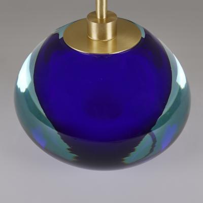 Large pair of contemporary elliptical blue and aqua Murano table lamps