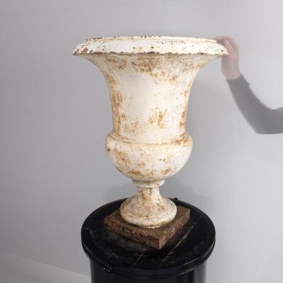 Large pair of early 19th century iron gate top urns