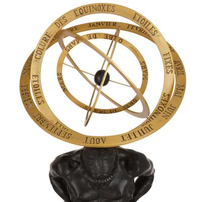 Large pair of patinated and gilt bronze Atlas figures