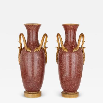 Large pair of scagliola and gilt bronze vases