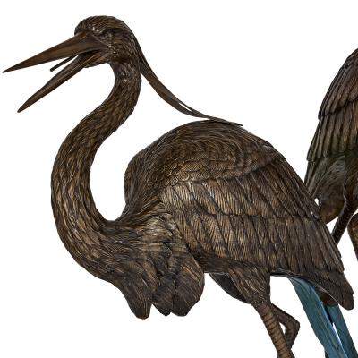 Large patinated bronze fountain with heron sculptures