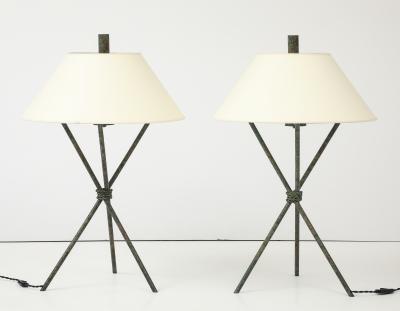 Large scale Verdigris tripod table lamps