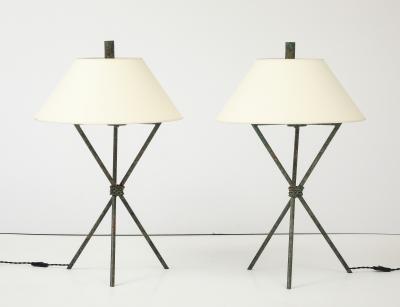 Large scale Verdigris tripod table lamps