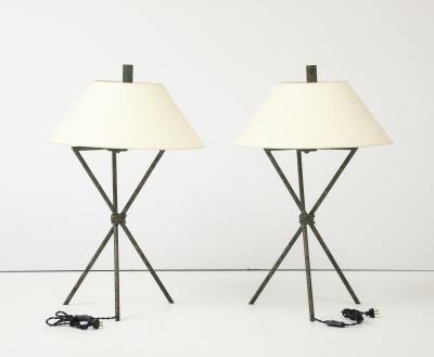 Large scale Verdigris tripod table lamps