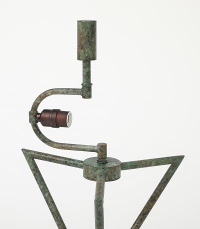 Large scale Verdigris tripod table lamps