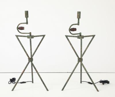 Large scale Verdigris tripod table lamps