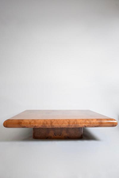 Large square burr walnut coffee table 1970s