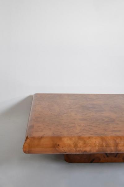 Large square burr walnut coffee table 1970s