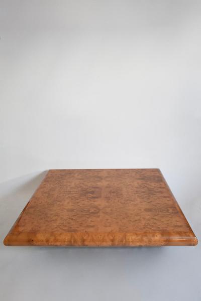 Large square burr walnut coffee table 1970s