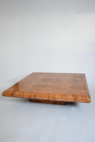 Large square burr walnut coffee table 1970s