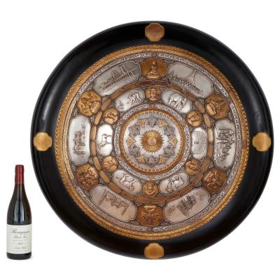 Large very fine and unique Indian gilt metal and silver sporting shield