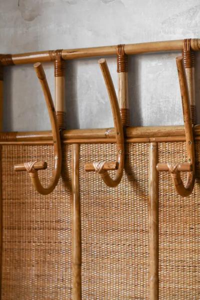 Large wall coat hanger in rush and wicker Italy 1980