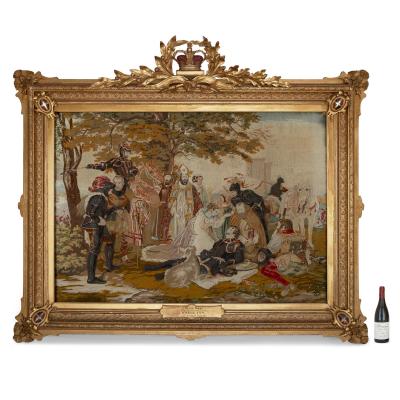 Large wool and glass beads needlework panel of Mary Queen of Scots