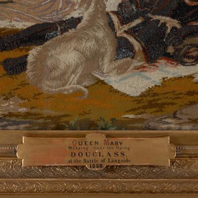Large wool and glass beads needlework panel of Mary Queen of Scots