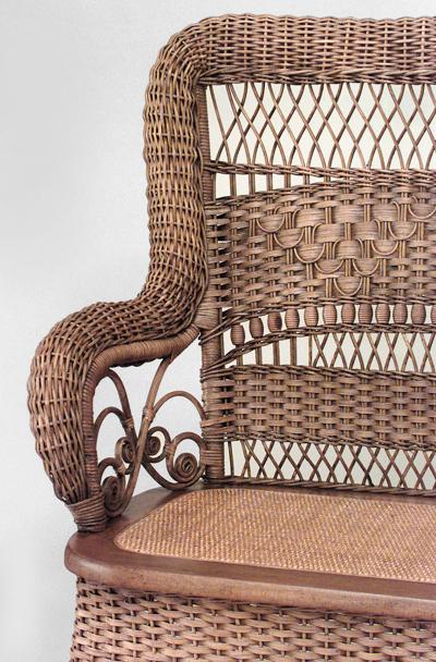 Larkin Co American Victorian Natural Wicker Woven Roll Design High Back Loveseat