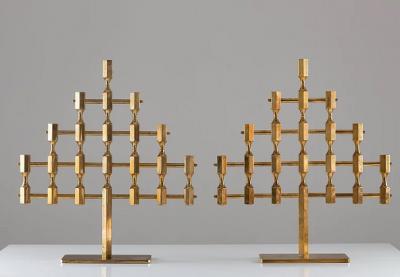 Lars Bergsten Pair of Large Swedish Candelabras in Brass by Lars Bergsten for Gusum