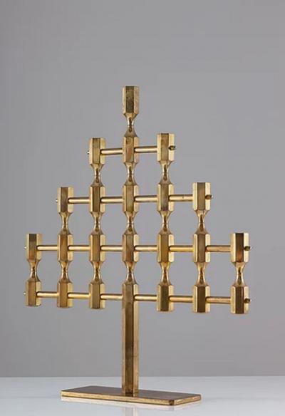 Lars Bergsten Pair of Large Swedish Candelabras in Brass by Lars Bergsten for Gusum