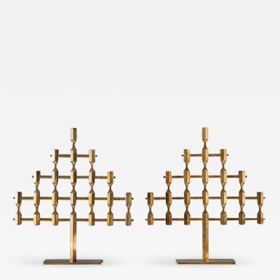 Lars Bergsten Pair of Large Swedish Candelabras in Brass by Lars Bergsten for Gusum