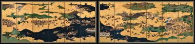 Late 17th Century Japanese Screen Pair Battle of Ichi no tani and Yashima