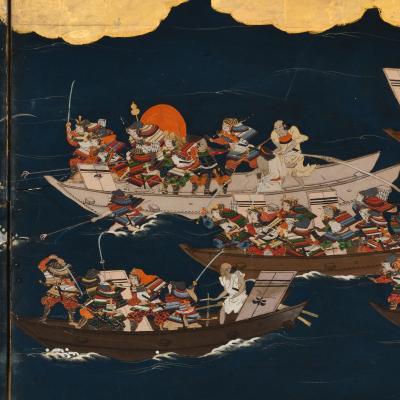 Late 17th Century Japanese Screen Pair Battle of Ichi no tani and Yashima
