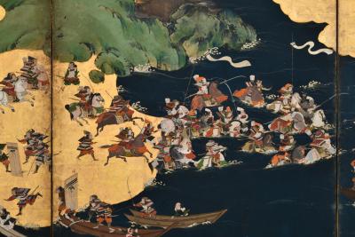 Late 17th Century Japanese Screen Pair Battle of Ichi no tani and Yashima