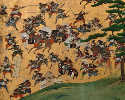 Late 17th Century Japanese Screen Pair Battle of Ichi no tani and Yashima