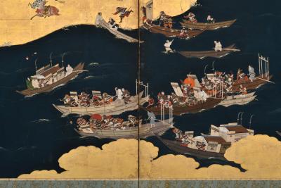 Late 17th Century Japanese Screen Pair Battle of Ichi no tani and Yashima