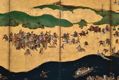 Late 17th Century Japanese Screen Pair Battle of Ichi no tani and Yashima