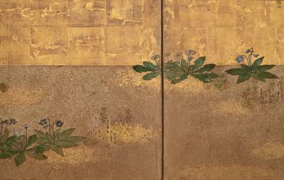 Late 17th Century Japanese Screen Puppy and Kittens on Gold Leaf 