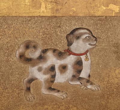 Late 17th Century Japanese Screen Puppy and Kittens on Gold Leaf 