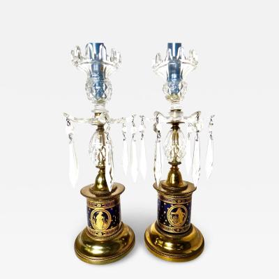 Late 18th C Rare Pair Of English Lustre Candlesticks