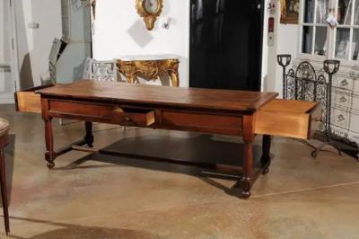 Late 18th Century French Walnut and Acacia Wood Sofa Table with Turned Legs
