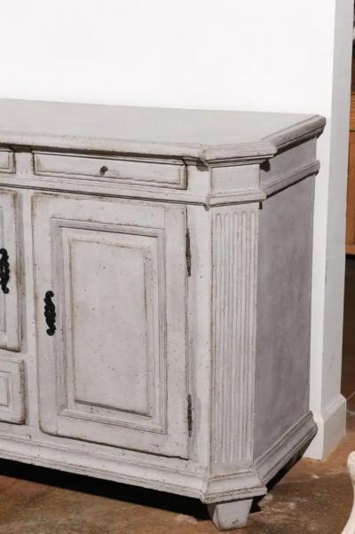 Late 18th Century Swedish Gustavian Painted Wood Sideboard with Fluted Pilasters