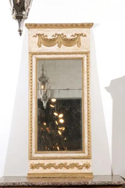 Late 18th Century Swedish Gustavian Period Trumeau Mirror with Swag and Roses