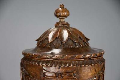 Late 18th century Neoclassical finely carved walnut lidded urn possibly Italian