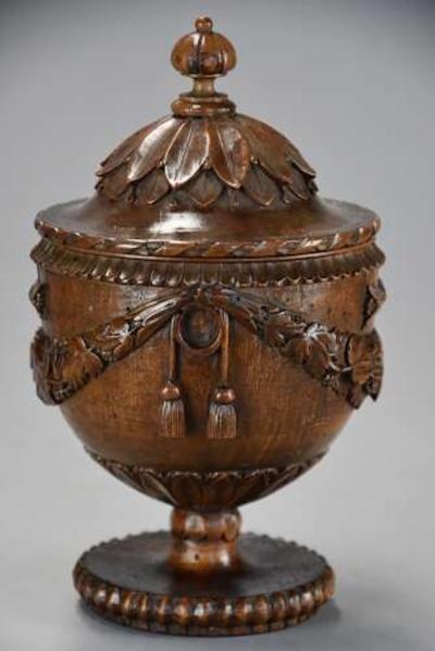 Late 18th century Neoclassical finely carved walnut lidded urn possibly Italian