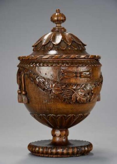 Late 18th century Neoclassical finely carved walnut lidded urn possibly Italian