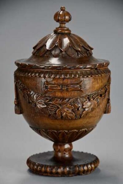 Late 18th century Neoclassical finely carved walnut lidded urn possibly Italian