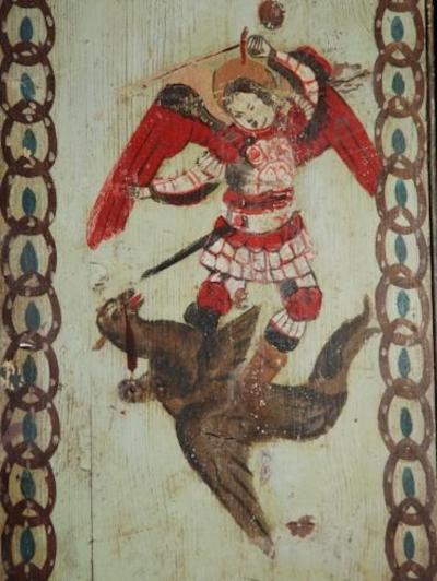 Late 18th century set of twelve pine painted panels