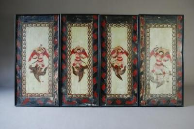 Late 18th century set of twelve pine painted panels