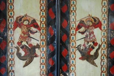 Late 18th century set of twelve pine painted panels
