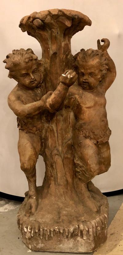 Late 18th or Early 19th Century Terracotta Putti Figural Fountain Planter Base