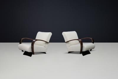 Late 1930s Italian unique pair of restored Rationalist lounge chairs