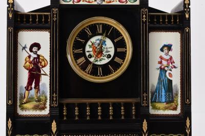 Late 19th Century Antique French Black Marble Hand Painted Clock Garniture Set