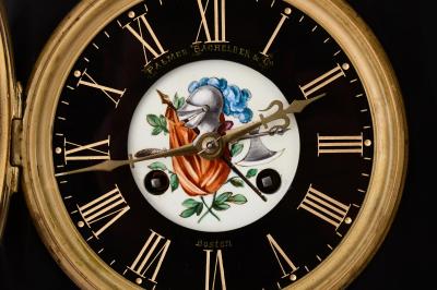 Late 19th Century Antique French Black Marble Hand Painted Clock Garniture Set