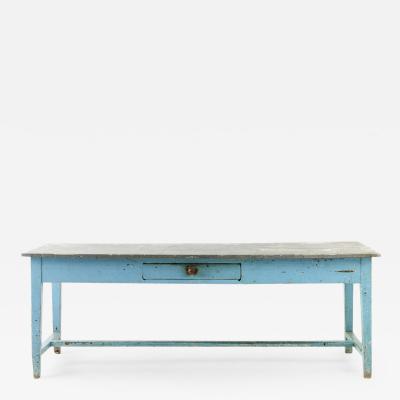 Late 19th Century Blue Painted Farm Table with Zinc Top