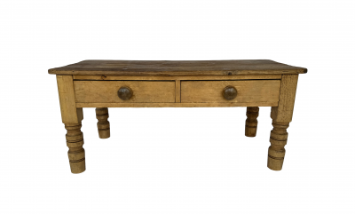 Late 19th Century Country English Pine Low Table with Two Drawers