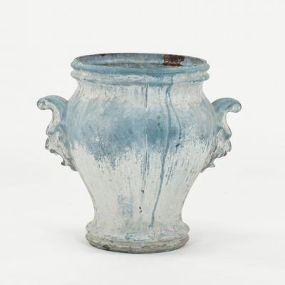 Late 19th Century Faded Blue Color Enamel Cast Iron Urn