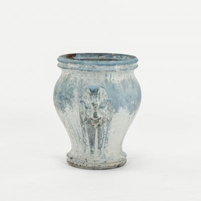 Late 19th Century Faded Blue Color Enamel Cast Iron Urn