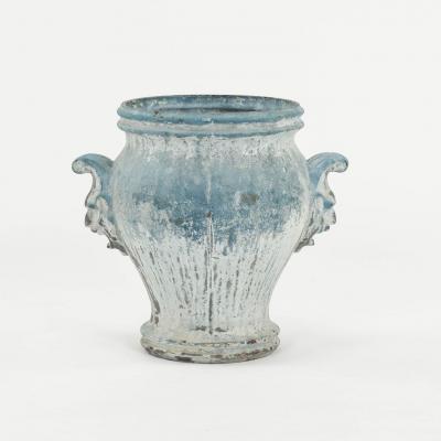 Late 19th Century Faded Blue Color Enamel Cast Iron Urn